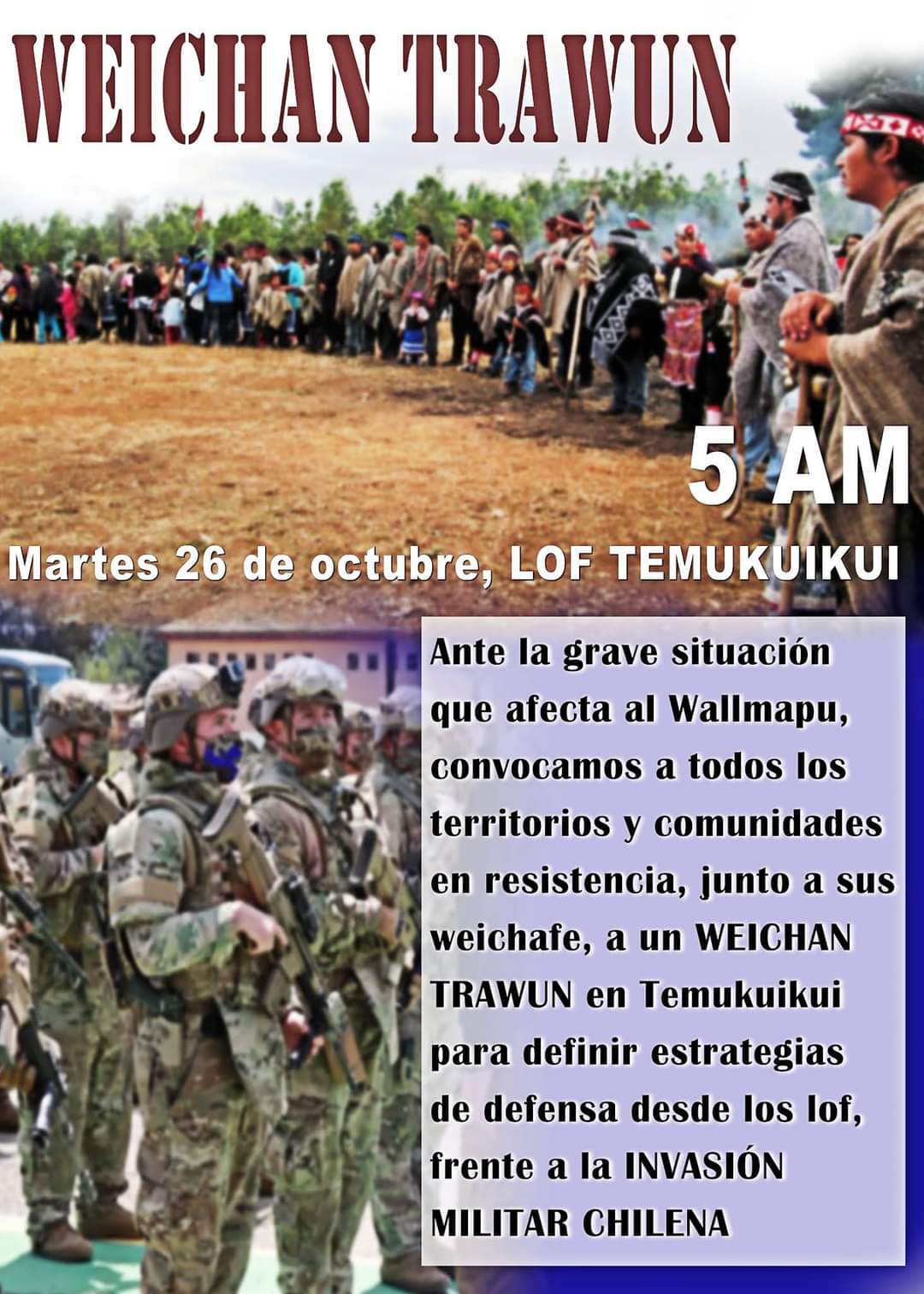 Convocan a weichan trawun en Temucuicui ante la arremetida represiva del Estado