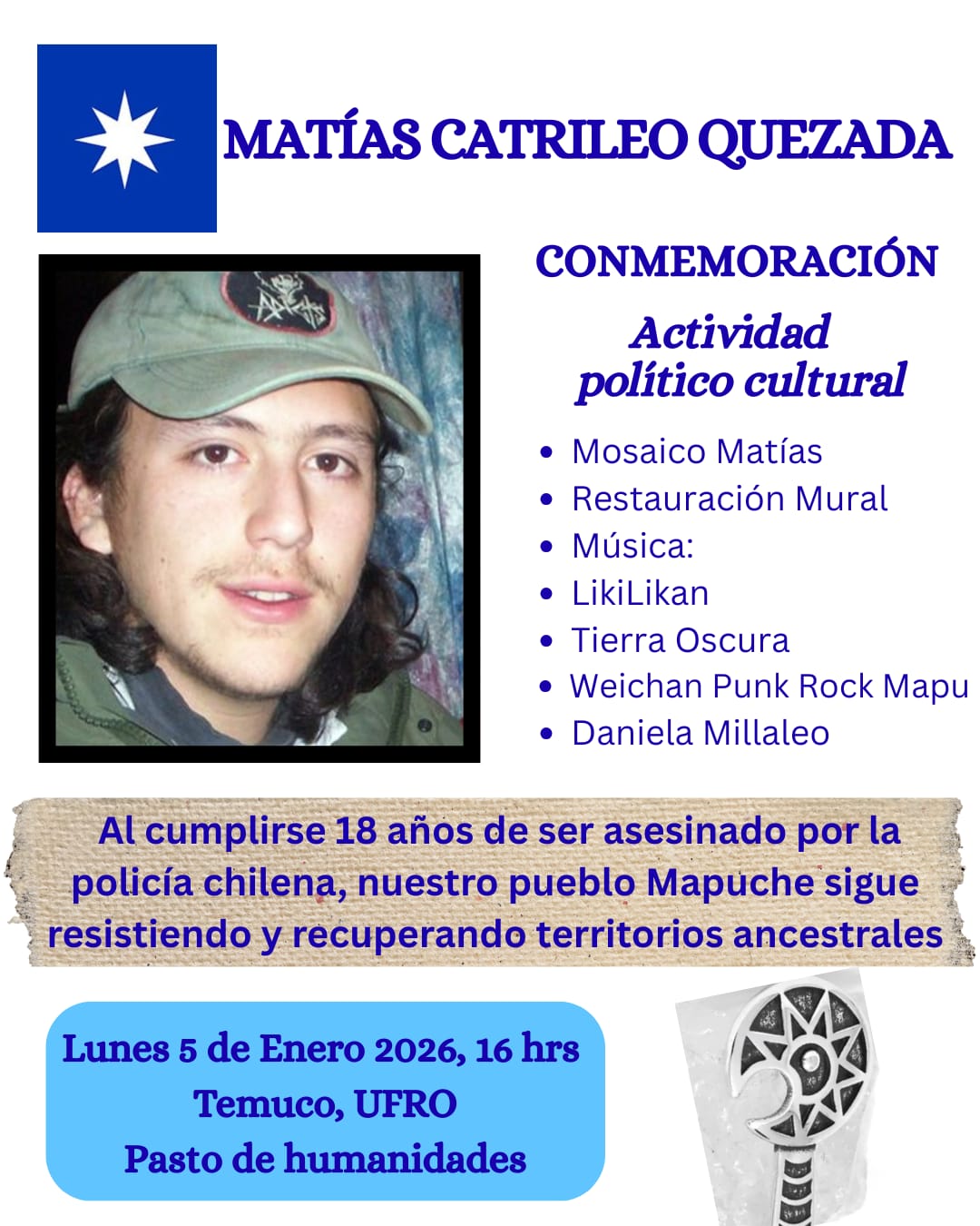 En Temuco invitan a jornada político-cultural en conmemoración al weichafe Matías Catrileo