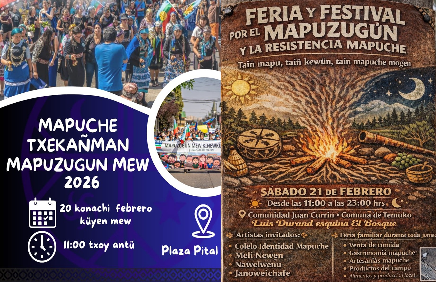 Füta Mangeluwün: Manifestaciones por la Revitalización del MAPUZUGUN, konachi febrero 2026 küyen mew